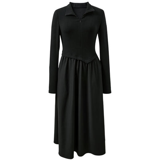 三彩2025冬季新款立领长袖收腰拼接连衣裙A字裙长裙内搭气质简约S 商品图4