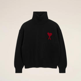 AMI 男女同款心形徽标刺绣嵌花羊毛针织衫 黑色 UKS839 018 009