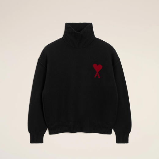 AMI 男女同款心形徽标刺绣嵌花羊毛针织衫 黑色 UKS839 018 009 商品图0