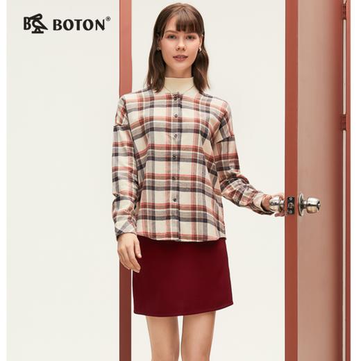 波顿女士格纹长袖衬衫 柔暖舒挺 薄磨毛宽松百搭款LS018324 商品图5