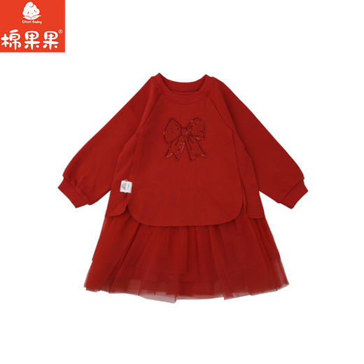 棉果果冬季新品新年款女童中国红喜庆节日氛围空气层中国风连衣裙M522700425770 商品图1