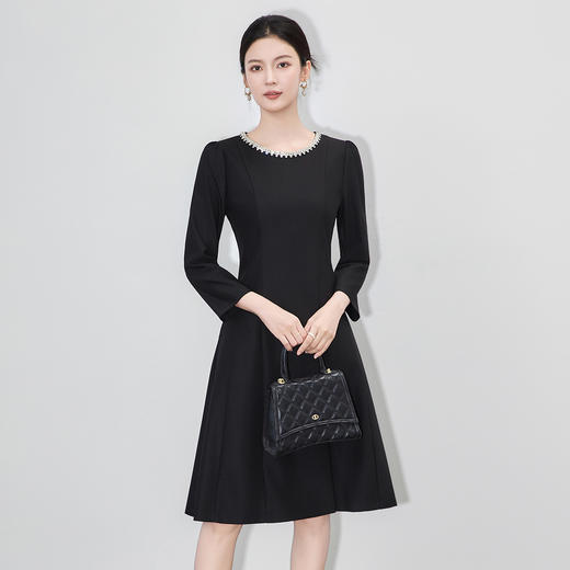 「高货wl」全新升级【铂金会员367/天猫499/差价132】(70425)洛诗琳轻奢重工钉钻连衣裙2025秋季法式气质收腰显瘦A字裙 商品图1