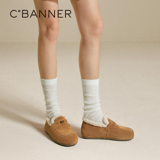 【云粉节】BF楼千百度2025加绒短绒平跟一脚蹬乐福豆豆雪地鞋女A25690803吊牌价899活动价799 商品图2