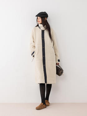 COCO ZONE 高级感撞色拼接女士外套气质长款上衣CC1C1952