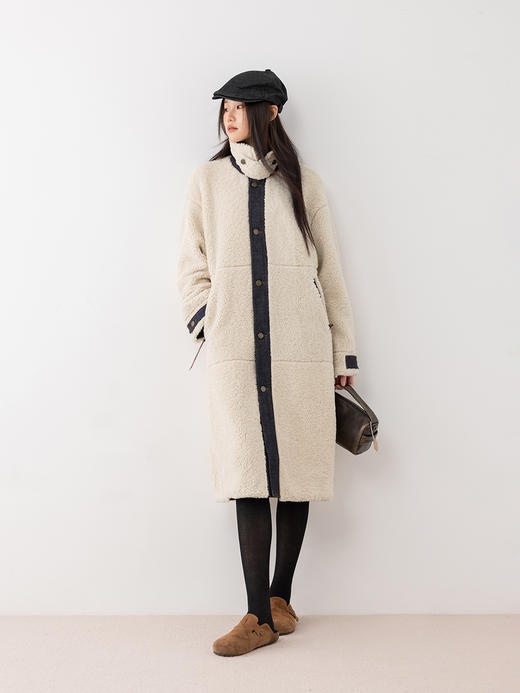 COCO ZONE 高级感撞色拼接女士外套气质长款上衣CC1C1952 商品图0