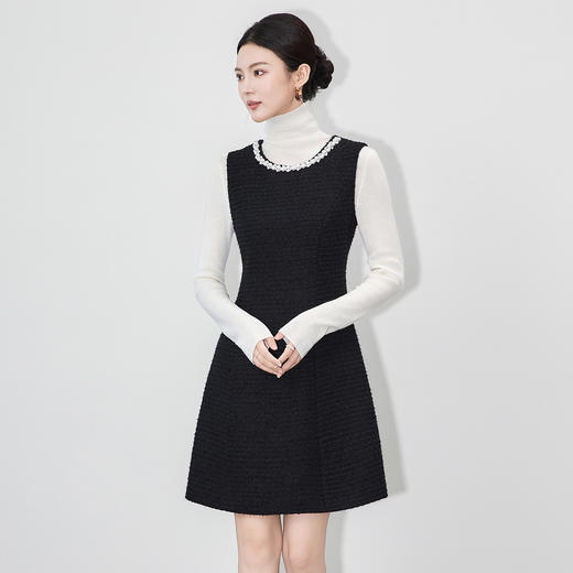 「高货wl」全新升级【铂金会员395/天猫529/差价134】(92530)洛诗琳重工钉珠粗花呢无袖连衣裙2025秋季气质小香风A字裙 商品图0