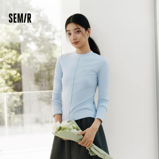 森马长袖T恤女半高领小心机分割2025冬新款刺绣紧身磨毛上衣显瘦 商品图1