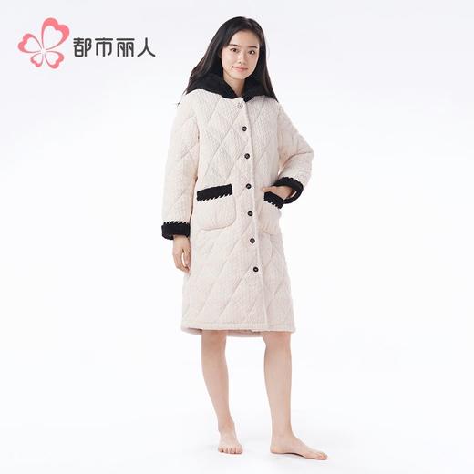 都市丽人睡衣烂花绒夹棉睡衣女士家居服加厚夹棉单件袍LHH7B9 商品图2