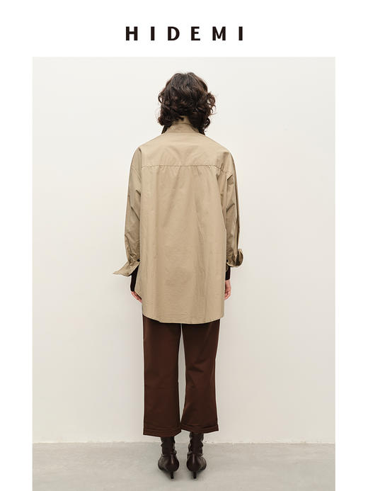 HIDEMI 豆沙青绿工装感口袋廓形极简衬衫 商品图2