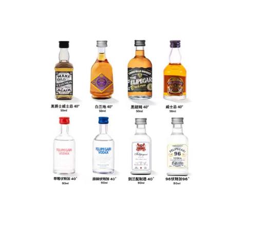 菲利佰加·白兰地威士忌伏特加网红洋酒小酒版8支组合套装 商品图0