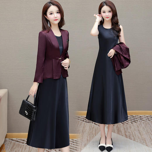 QYM SD58823-Y时尚短款西装外套+背心连衣裙套裙 商品图1