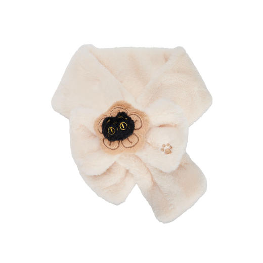 大英博物馆 巴斯特系列 萌猫蝴蝶结公仔毛绒围巾 米色 咖色 商品图7