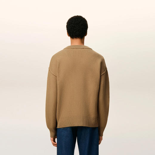 AMI 男女同款心形徽标刺绣嵌花羊毛针织开衫 驼色 UKC367 018 288 商品图2