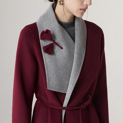 【林栖设计小店】绵羊毛双面呢外套手钩花翻领气质长款2025秋冬新款大衣女1954014 商品图6