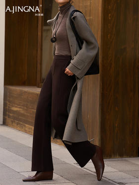 【羊毛混纺】阿菁娜醋酸羊毛高腰垂顺微喇裤F30D210005