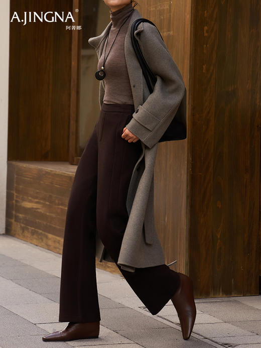 【羊毛混纺】阿菁娜醋酸羊毛高腰垂顺微喇裤F30D210005 商品图0