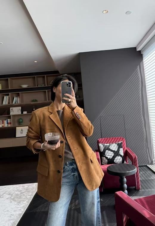 复古麂皮西装外套闲宽松高级感美拉德大衣 商品图1