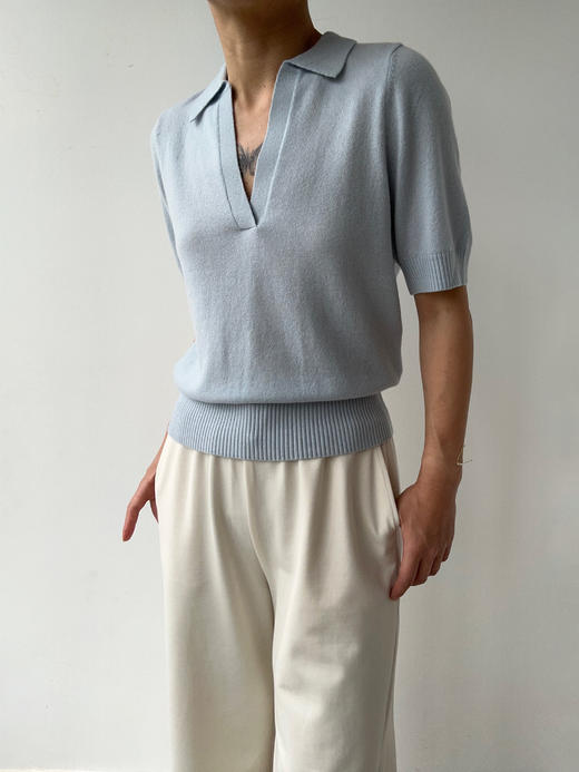 Puree｜#1975 Cashmere summer polo 羊绒polo领短袖上衣 [  白 / 灰 / 蓝  ] 商品图9