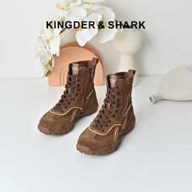 经典鲨2025冬季专柜新品牛皮革潮酷拳击鞋侧拉链显瘦短靴女KW16-558091