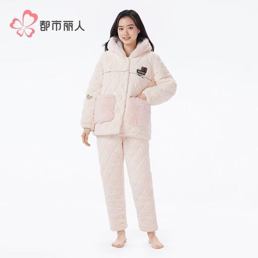 都市丽人烂花绒夹棉睡衣女士家居服长袖长裤加厚夹棉套装LHH1N2 商品图1