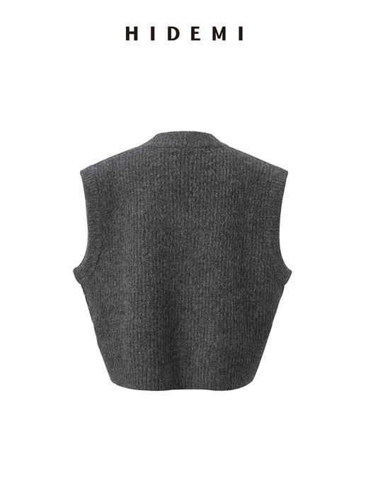 HIDEMI 甄选羊驼毛系列进口羊驼毛加厚款V领大廓形极简宽松马甲背心 商品图6