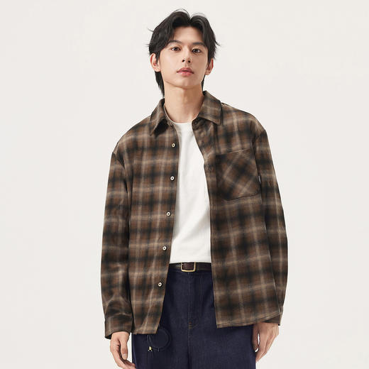 gxg.jeans男装 咖色格纹美式复古宽松长袖衬衫外套男 25年秋热卖 商品图2