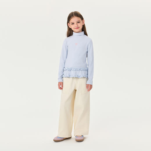 【科技发热】马克珍妮女童保暖花边高领T恤2025年秋冬新款551197 商品图1