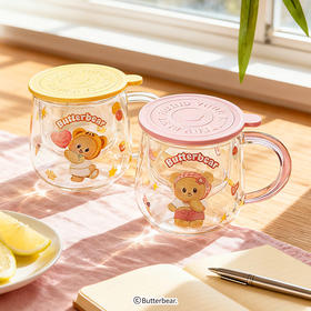 【摩登主妇&黄油小熊】高硼硅玻璃杯带盖水杯家用牛奶杯饮料杯子
