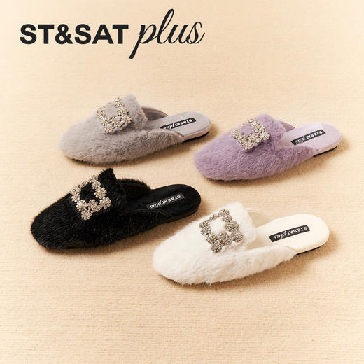 【微醺系列】星期六都市丽人钻扣毛绒穆勒拖SSD4114160 商品图2