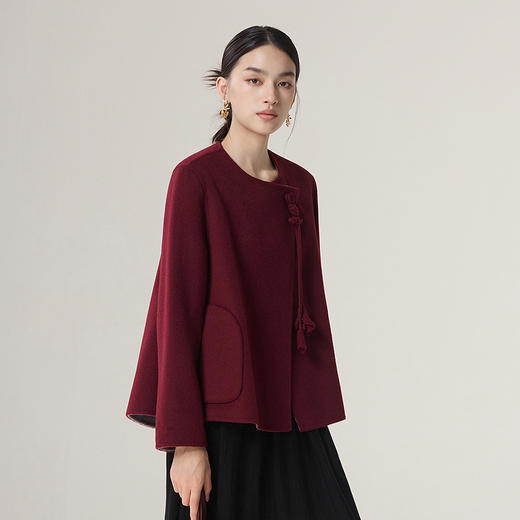 【林栖设计小店】绵羊毛双面呢外套双穿手钩花气质短款2025秋冬新款上衣女1954015 商品图0