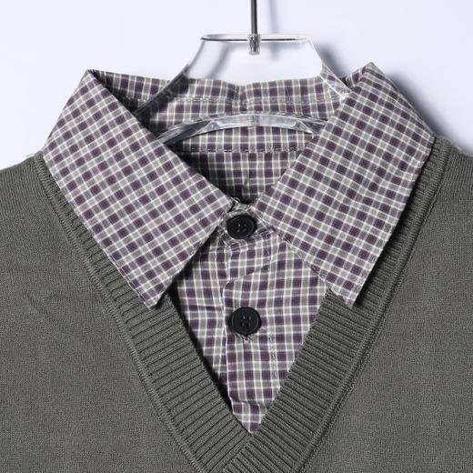 51165SDSA秋冬新款痞帅男装韩版拼接撞色假两件针织毛衣复古翻领上衣 商品图2