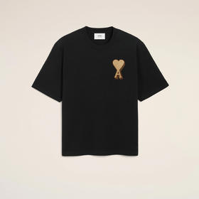 AMI 男女同款心形徽标贴片棉质圆领短袖T恤 黑色 UTS352 726 001