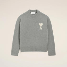 AMI 男女同款心形徽标嵌花混纺羊毛针织衫 灰色 UKS836 KN0135 058
