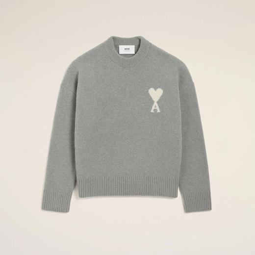 AMI 男女同款心形徽标嵌花混纺羊毛针织衫 灰色 UKS836 KN0135 058 商品图0