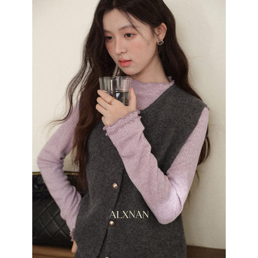 鹿向南「芋泥奶酪」紫色针织打底衫女2025秋冬季百搭显瘦长袖T恤 商品图1