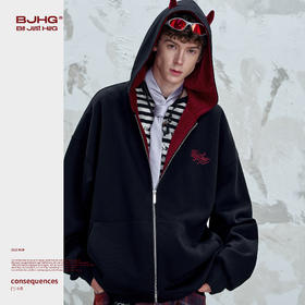 BJHG不计后果小恶魔连帽卫衣外套男款秋季2025新款趣味情侣卫衣女