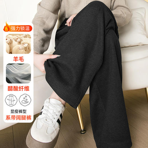 HSS 3075羊毛呢阔腿裤系带松紧腰宽松加厚垂感直筒裤 商品图1