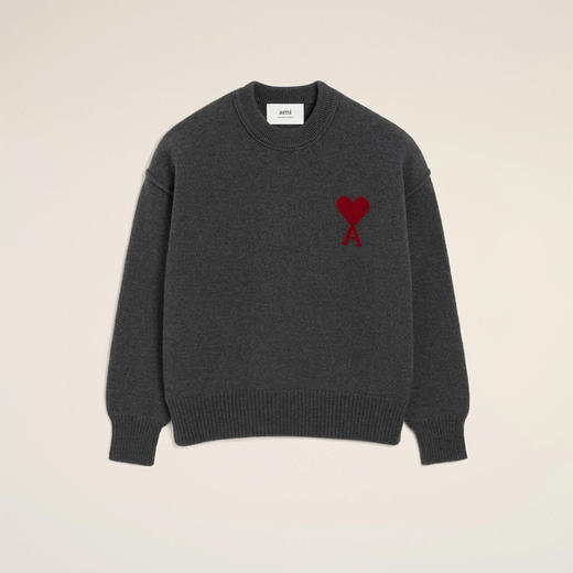 AMI 男女同款心形徽标刺绣嵌花羊毛针织衫 深灰色 UKS838 018 084 商品图0