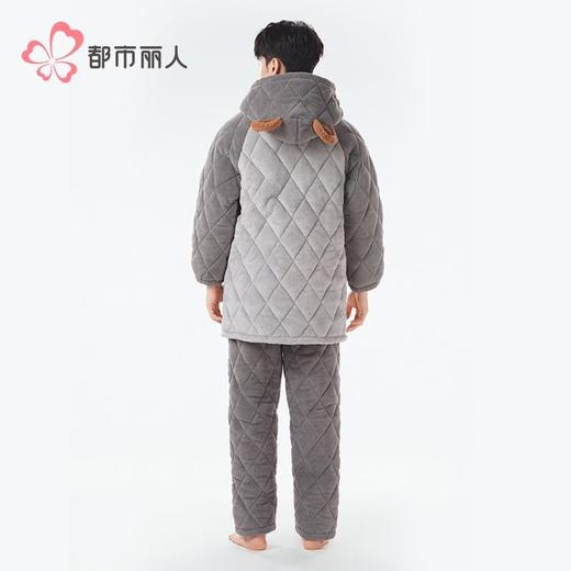 都市丽人法兰绒夹棉睡衣男士家居服长袖长裤加厚夹棉套装FHH0C7 商品图3