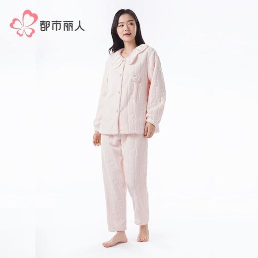 都市丽人睡衣女装法兰绒剪花女士家居服长袖长裤法兰绒套装LHH9D3 商品图2