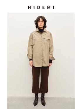 HIDEMI 豆沙青绿工装感口袋廓形极简衬衫