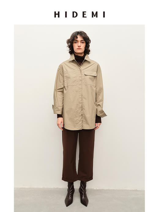 HIDEMI 豆沙青绿工装感口袋廓形极简衬衫 商品图0