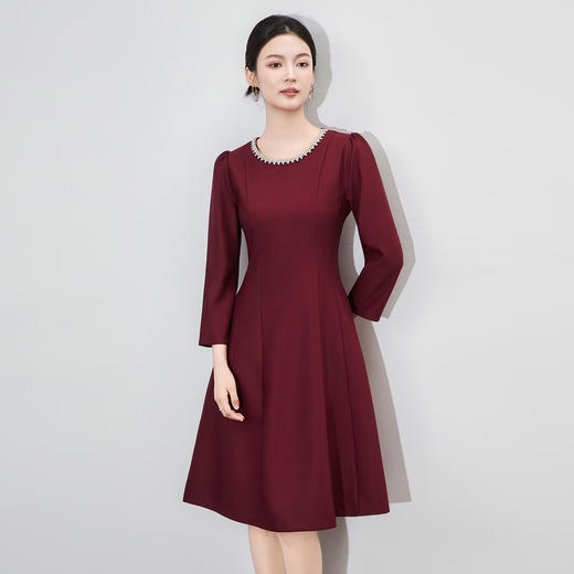 「高货wl」全新升级【铂金会员367/天猫499/差价132】(70425)洛诗琳轻奢重工钉钻连衣裙2025秋季法式气质收腰显瘦A字裙 商品图0