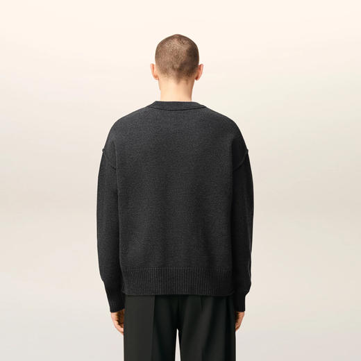 AMI 男女同款心形徽标刺绣嵌花羊毛针织衫 深灰色 UKS838 018 0504 商品图2