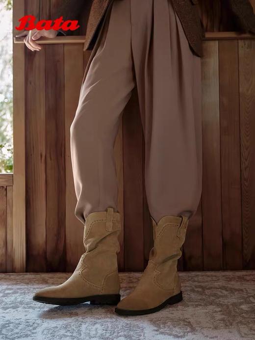 【云粉节】 【拔佳】BF楼Bata沙丘轨迹西部靴女25冬款牛剖皮百搭复古擦色牛仔靴67011DS5   吊牌价1459    活动价939 商品图3