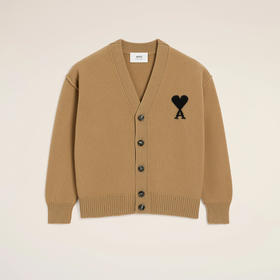 AMI 男女同款心形徽标刺绣嵌花羊毛针织开衫 驼色 UKC367 018 288
