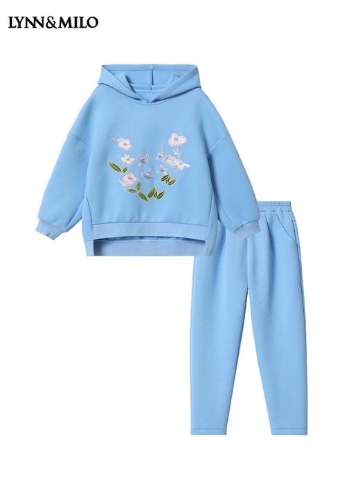 【春上新】8楼 LYNN&MILO琳麦罗蓝色六明治绣花宽松卫衣套装 商品图4