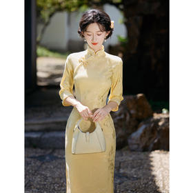 新中式改良旗袍年轻款少女高级感鹅黄色订婚日常可穿连衣裙轻礼服