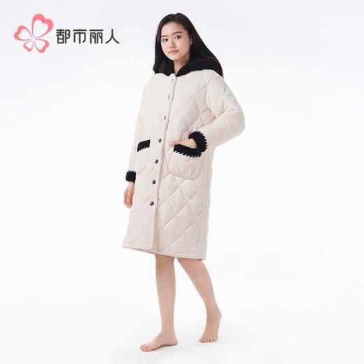 都市丽人睡衣烂花绒夹棉睡衣女士家居服加厚夹棉单件袍LHH7B9 商品图1
