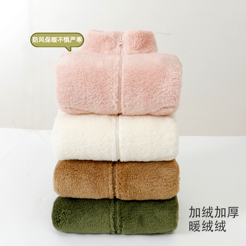 110-180可亲子舒棉绒羊羔绒温暖外套 拉链立领夹克衫保暖